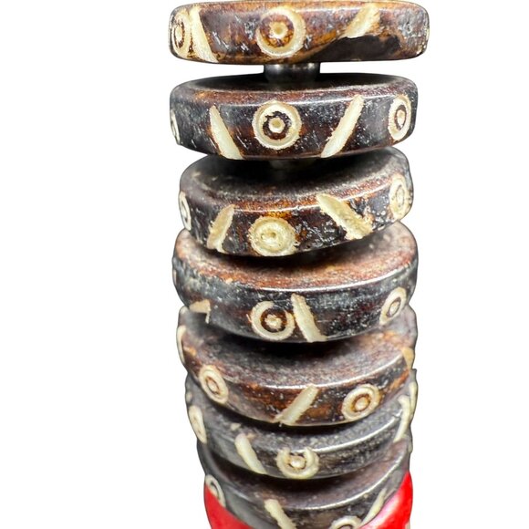 Vintage Coral and Brown Wooden Beaded Necklace Bohemian Boho Retro - Picture 2 of 7